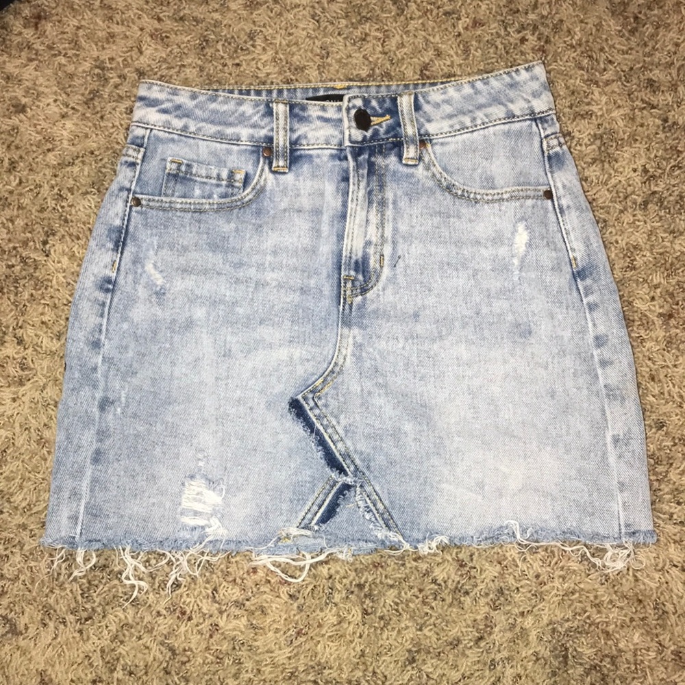 Jean skirt, “don’t touch this”